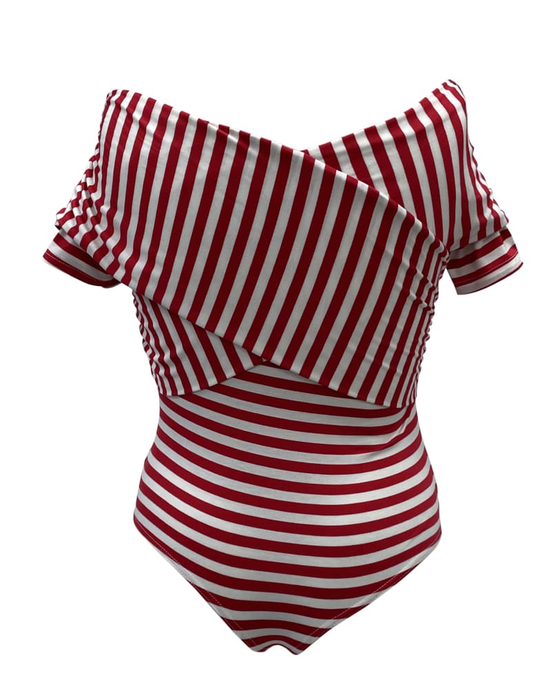 Red and white striped bodysuit deals
